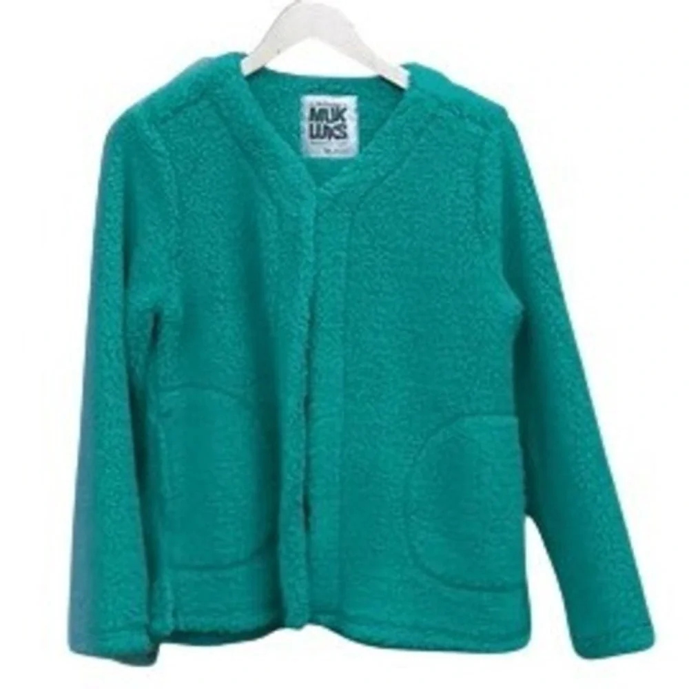 MUK LUKS Womens Teal Green Short‎ Open Front Sherpa Cardigan A625604 Medium